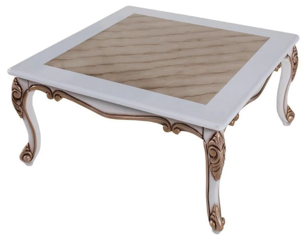 Geprüft Casa Padrino table basse baroque de luxe beige / blanc / bronze 89 x 65 x H. 45 cm - Table de salon en bois massif de style baroque - Meubles de Salon Baroques