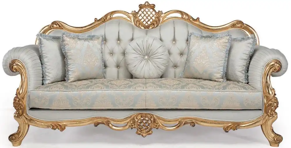 Sichere Zahlung Casa Padrino canapé de salon baroque de luxe avec oreillers décoratifs bleu clair / turquoise / or 222 x 82 x H. 120 cm - Meubles de Salon Baroque