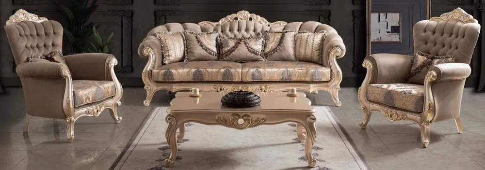 Schnäppchen Casa Padrino ensemble de salon baroque de luxe taupe / bronze / or - 2 Canapés et 2 Fauteuils et 1 Table Basse - Meubles de Salon de Style Baroque - Noble et Orné
