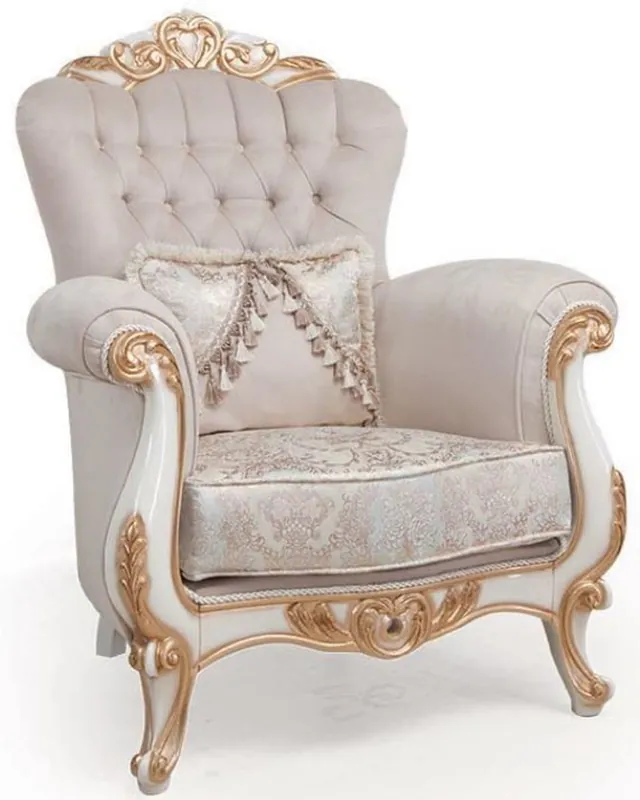 Knallerangebot Casa Padrino fauteuil de salon baroque de luxe avec coussin gris clair / blanc / bronze 95 x 75 x H. 120 cm - Meubles de Style Baroque