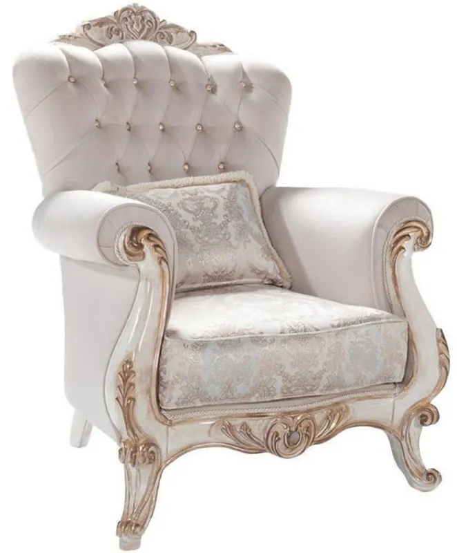 Casa Padrino fauteuil de salon baroque de luxe avec coussin gris clair / blanc / bronze antique 95 x 75 x H. 120 cm - Meubles de Style Baroque Preis Gesenkt