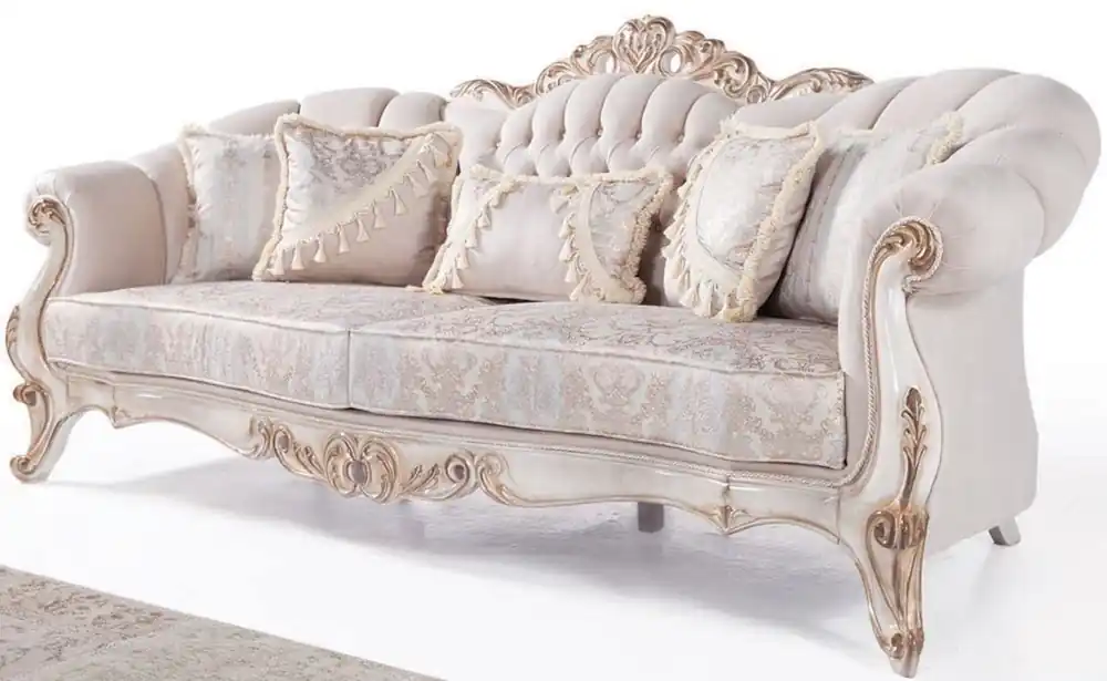 Saisonangebot Casa Padrino canapé de salon baroque de luxe avec coussins gris clair / blanc / bronze antique 243 x 89 x H. 106 cm - Meubles Baroques