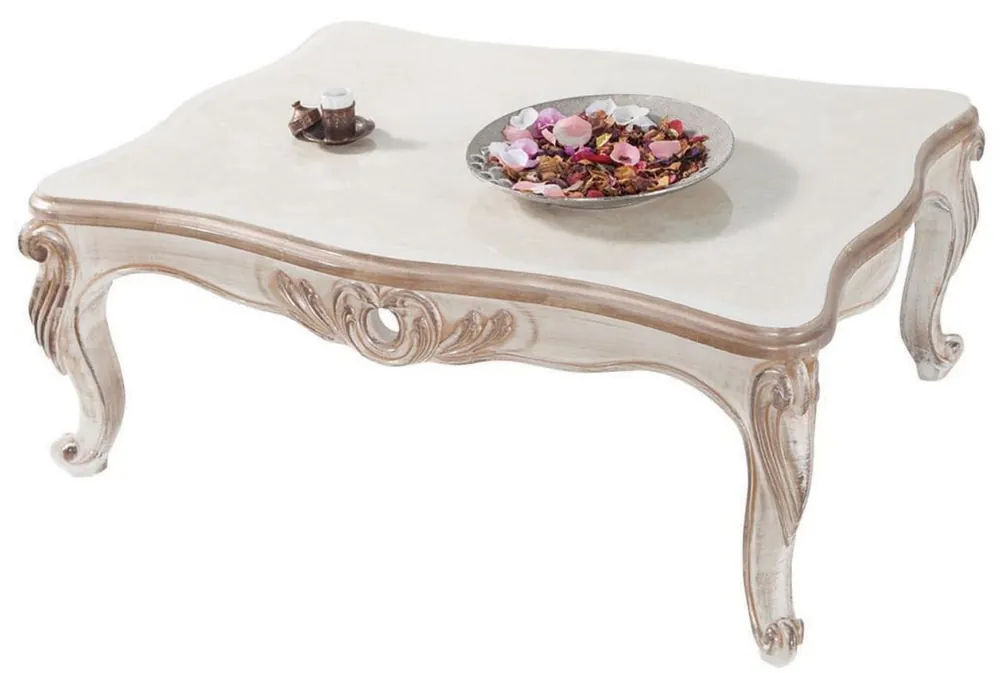 Casa Padrino table basse baroque de luxe blanc / bronze antique 122 x 82 x H. 46 cm - Table de Salon en Bois Massif de Style Baroque Nur Für Kurze Zeit