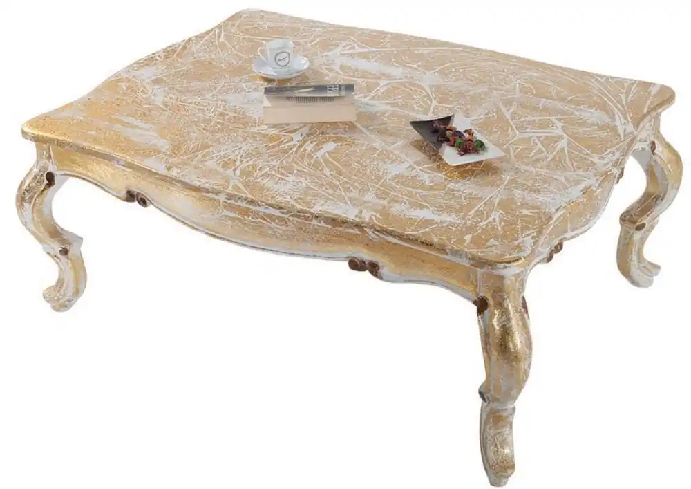 Casa Padrino table basse baroque de luxe en bois massif blanc / or antique 103 x 78 x H. 42 cm - Table de salon de style baroque - Mobilier Baroque Markenware
