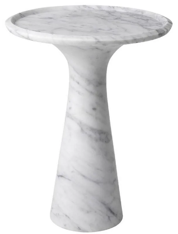 Casa Padrino table d'appoint de luxe blanc Ø 46,5 x H. 60 cm - Table d'appoint ronde en marbre de Carrare de haute qualité - Mobilier de Luxe Must-Have