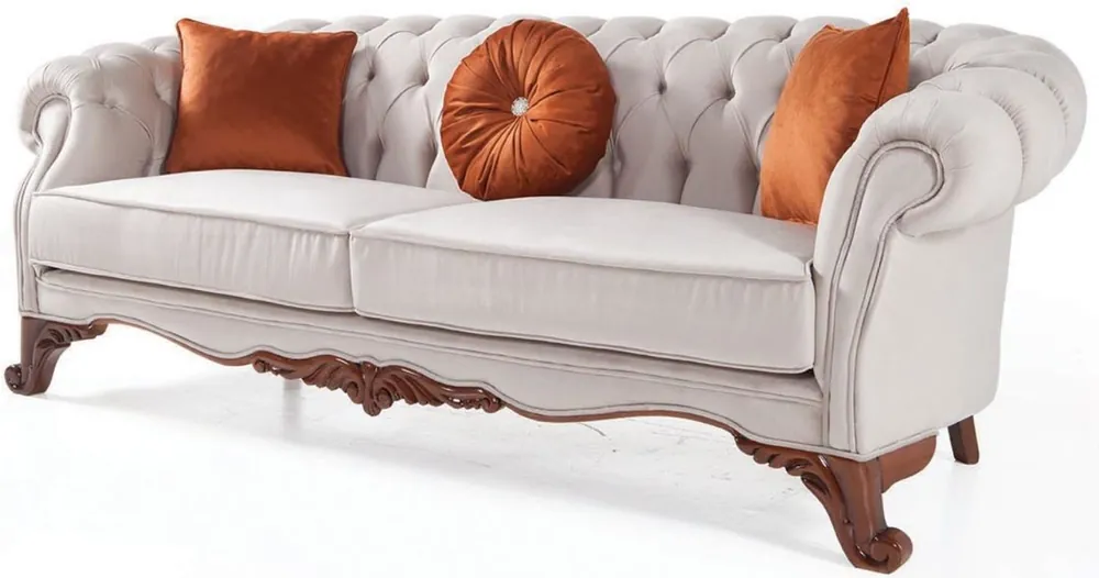 Sofort Bestellen Casa Padrino canapé de salon baroque de luxe avec coussins gris clair / marron 240 x 102 x H. 80 cm - Meubles Baroques