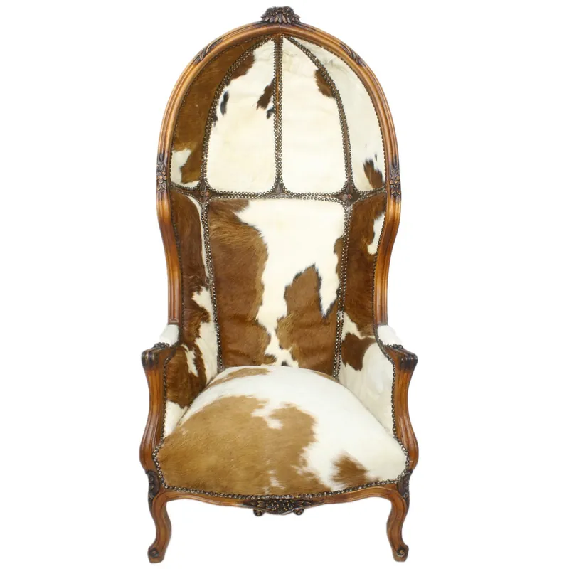 Fauteuil trône baroque Casa Padrino Victory cuir de vachette / marron - chaise ballon - chaise trône Tron - fauteuil capuche Sale