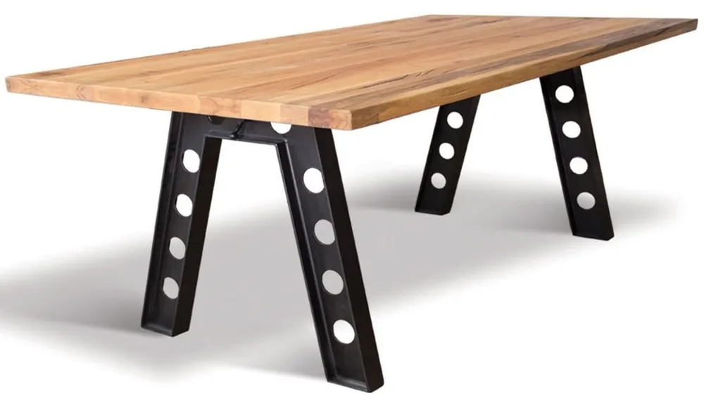 Nur Für Kurze Zeit Casa Padrino table de salle à manger de luxe au design industriel - Différentes Tailles et Couleurs - Table de cuisine avec plateau en chêne rustique et pieds en métal - Meubles de Salle à Manger