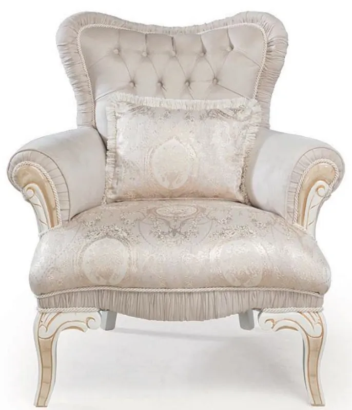 Sale Casa Padrino fauteuil baroque de luxe rose clair / blanc / or 83 x 96 x H. 102 cm - Fauteuil de salon avec coussin décoratif - Mobilier de Style Baroque