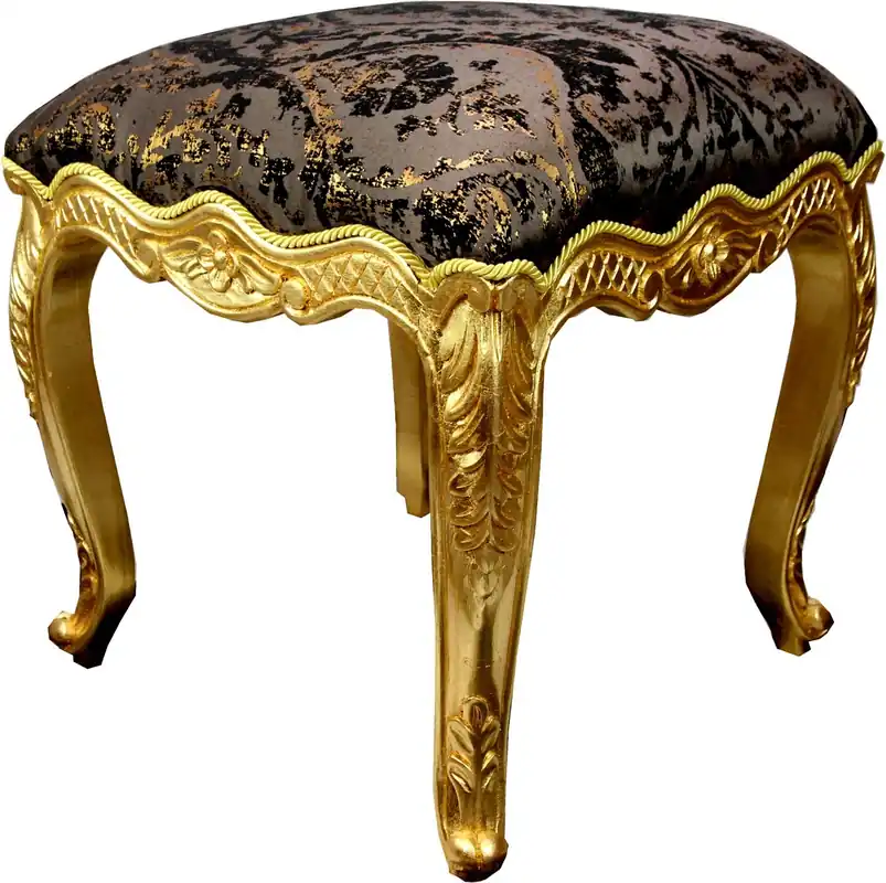 Letzte Chance Tabouret baroque de luxe Pompöös by Casa Padrino gris angulaire / motif noir / or - Tabouret baroque Pompööser conçu par Harald Glööckler