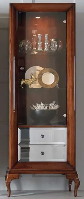 Neue Kollektion Casa Padrino vitrine néoclassique de luxe marron 76 x 42 x H. 200 cm - Vitrine avec porte vitrée et 2 tiroirs avec verre miroir - Meubles de Salon