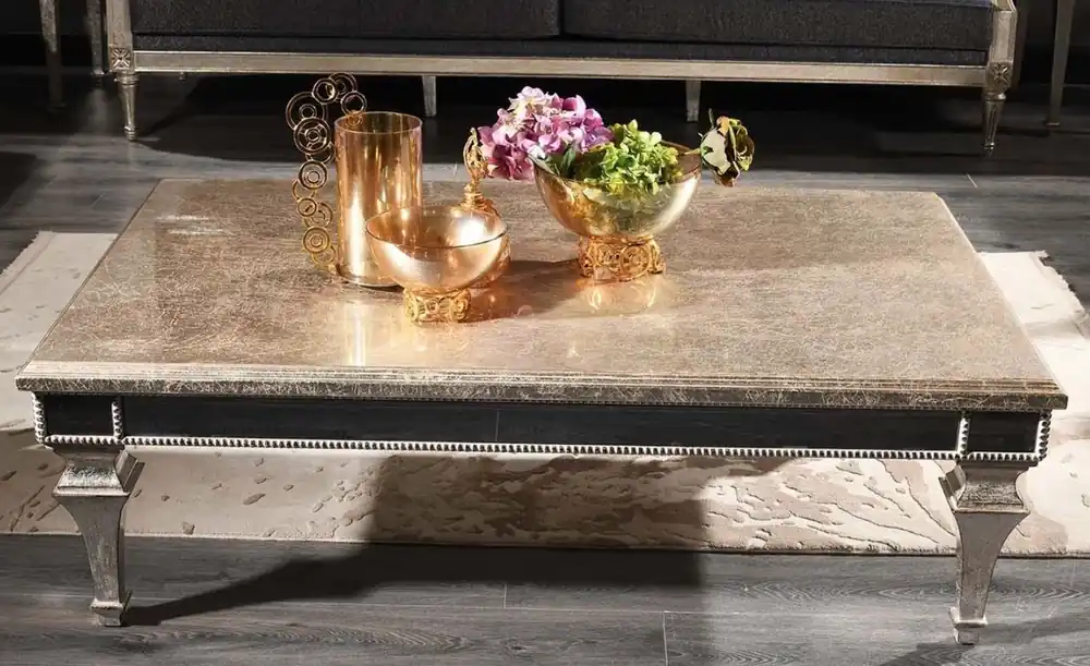 Casa Padrino table basse baroque de luxe argent antique 140 x 90 x H. 45 cm - Table de salon en bois massif noble avec verre miroir - Qualité de Luxe Finale Aktion