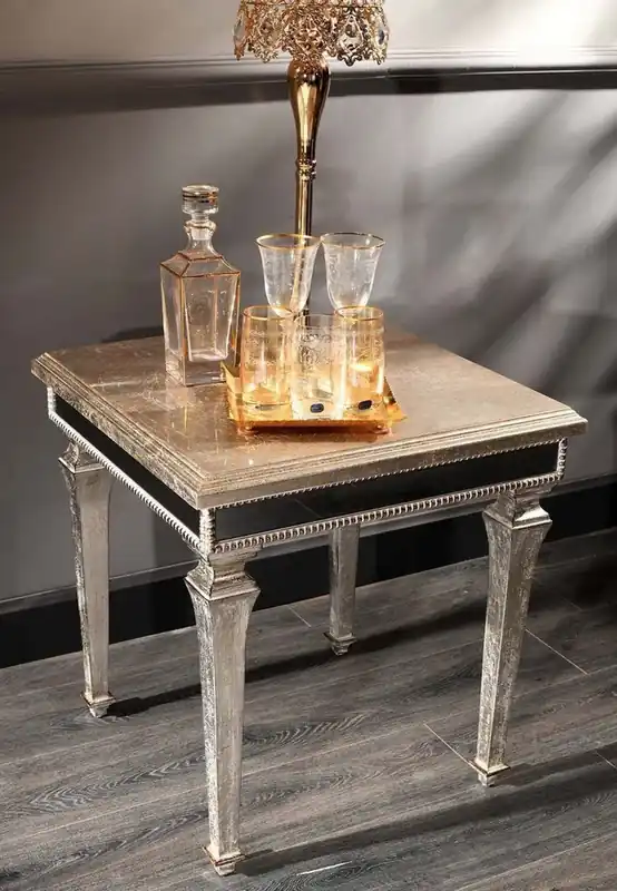 Nur Für Kurze Zeit Casa Padrino table d'appoint baroque de luxe argent antique 62 x 62 x H. 60 cm - Table en bois massif noble avec verre miroir - Qualité de Luxe