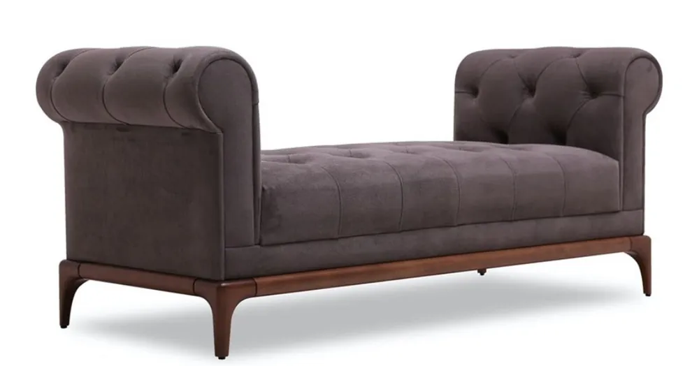Casa Padrino Banc Chesterfield de Luxe Violet / Marron 150 x 58 x H. 67 cm - Banc Moderne en Bois Massif Rembourré avec Velours Fin - Qualité de Luxe Schnäppchen