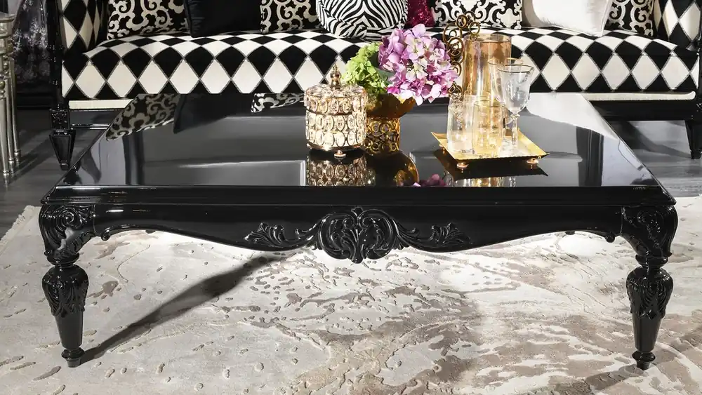 Aktuell Casa Padrino table basse baroque de luxe noir 144 x 98 x H. 46 cm - Table de salon de style baroque avec plateau en verre - Mobilier Baroque