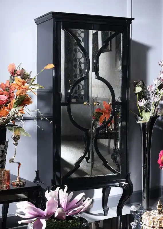 Casa Padrino armoire de salon baroque de luxe noir 81 x 45 x H. 192 cm - Armoire en bois massif avec 2 portes en miroir - Meubles de Salon Baroque Neue Ware
