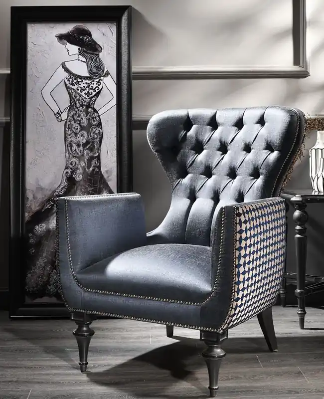 Casa Padrino fauteuil de salon baroque de luxe bleu / blanc / noir / argent 80 x 80 x H. 105 cm - Meubles de Style Baroque Direkt Vom Hersteller