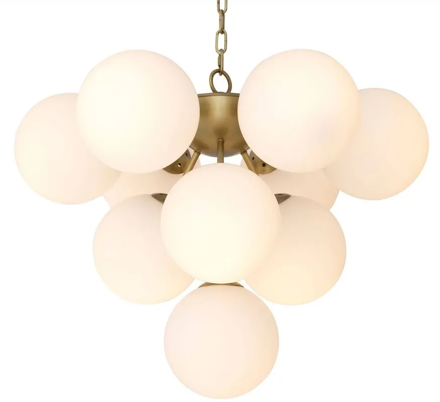 Must-Have Casa Padrino lustre de luxe laiton antique / blanc Ø 63 x H. 73 cm - Lustre de salon moderne avec abat-jour en verre rond - Collection de Luxe