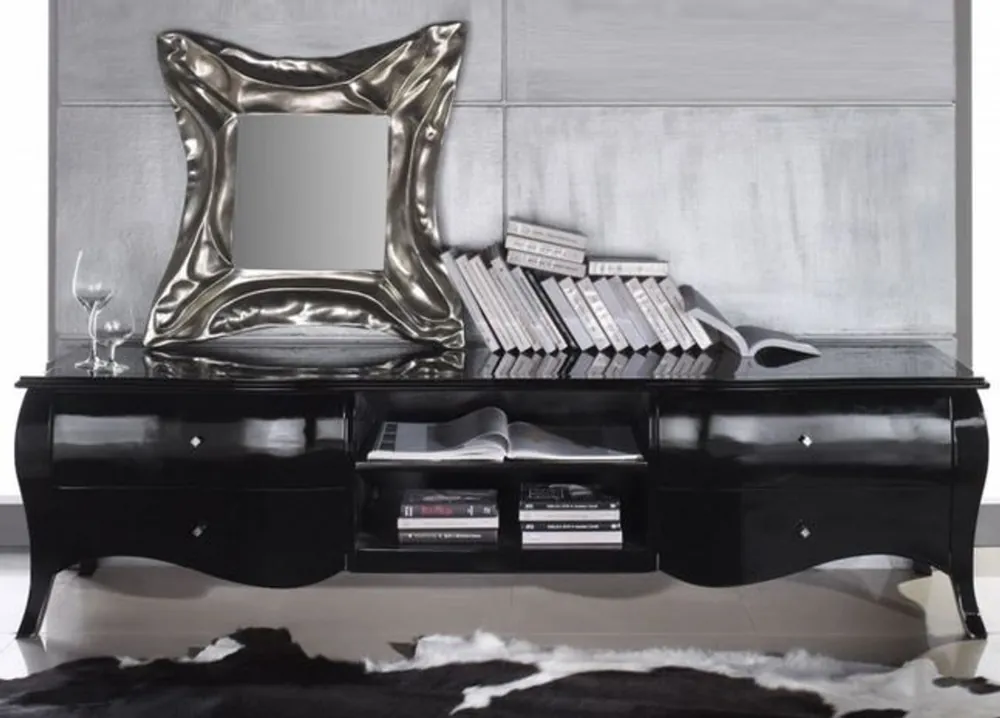 Casa Padrino Luxury Neo Baroque TV Commode TV noir brillant 220 x 53 x 53 cm - Meuble TV néo-baroque Sale