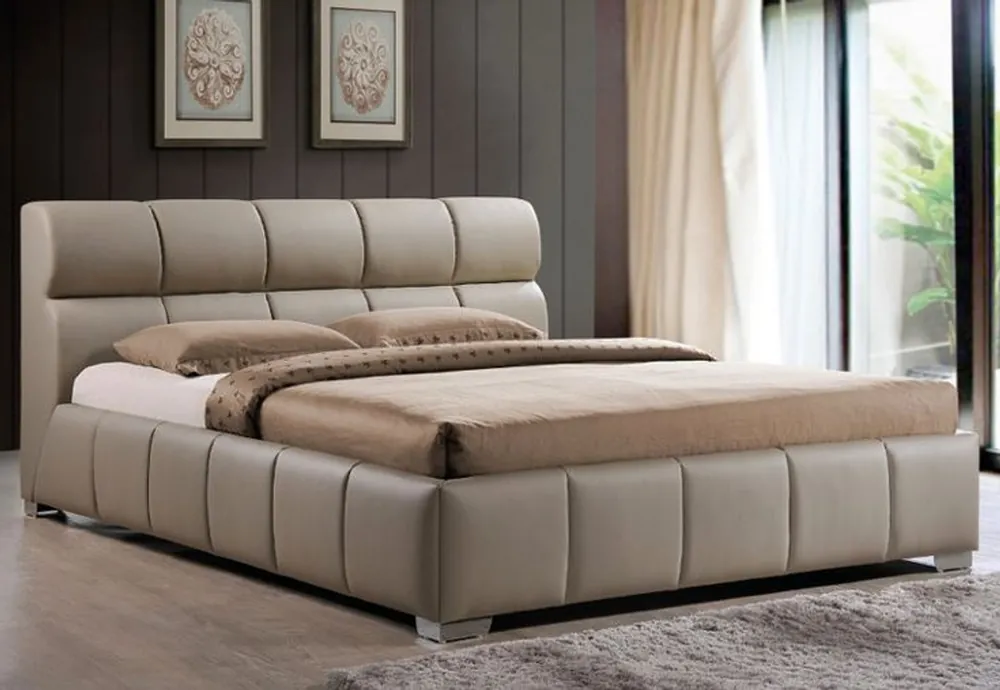 Mega-Angebot Casa Padrino lit double de luxe cappucciono 176 x 237 x H. 93 cm - Lit en bois massif avec cuir synthétique - Mobilier de Chambre