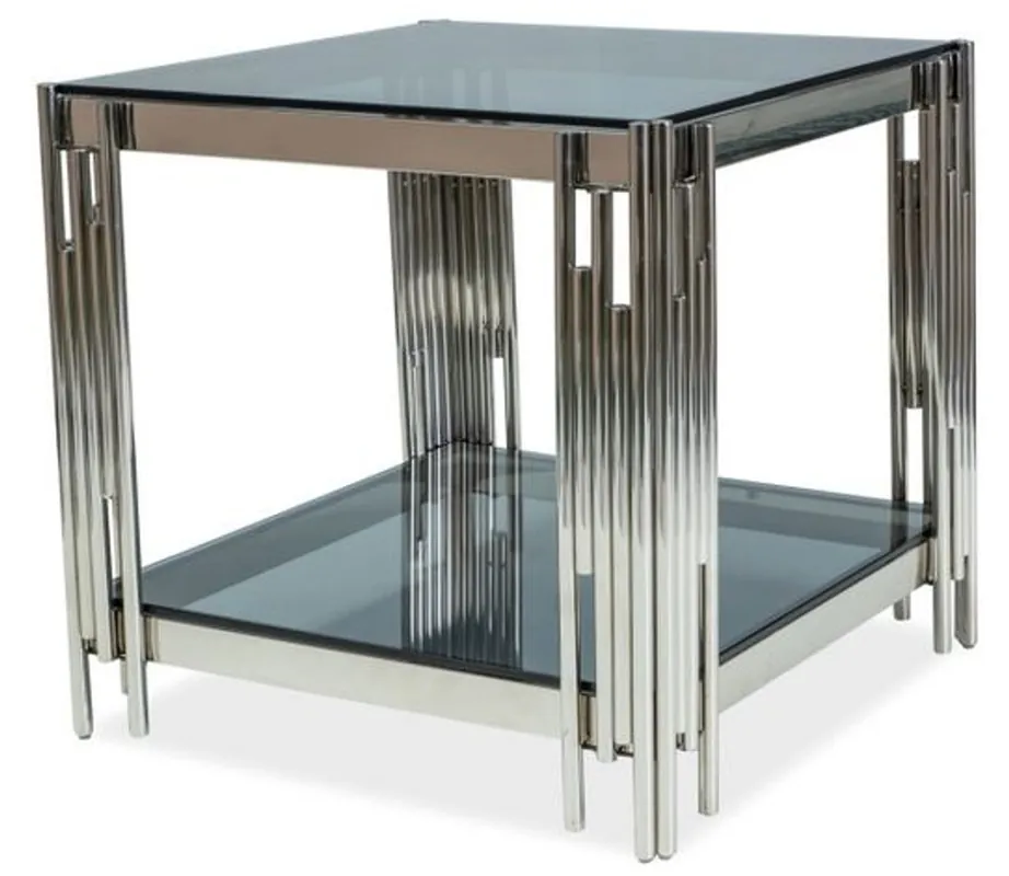 Neu Im Sortiment Casa Padrino table d'appoint de luxe argent / noir 55 x 55 x H. 55 cm - Table en acier inoxydable avec plateau en verre teinté - Mobilier de Luxe