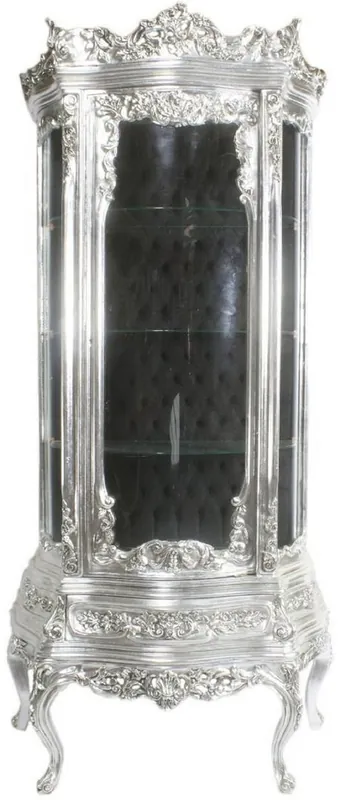 Super-Preis Casa Padrino vitrine baroque argent / noir 80 x 40 x H. 200 cm - Vitrine baroque ornée avec porte en verre et belles décorations - Mobilier Baroque