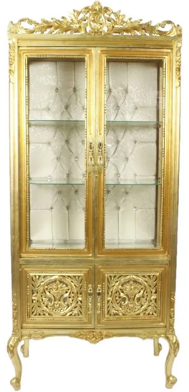 Geprüft Casa Padrino vitrine baroque or / crème 100 x 40 x H. 170 cm - Vitrine Baroque Ornée avec 2 Portes en Verre Belles Décorations et Strass