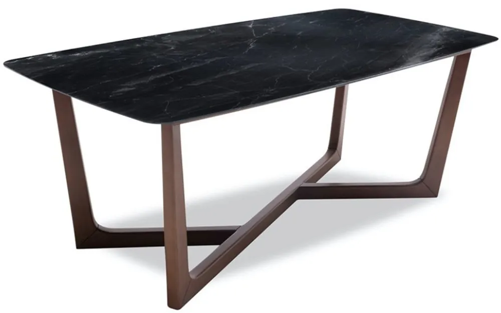 Casa Padrino table de salle à manger de luxe noir / marron 200 x 100 x H. 77 cm - Table de Cuisine avec Plateau en Céramique de Verre Fin en Aspect Marbre et Pieds en Hêtre Massif Online Kaufen