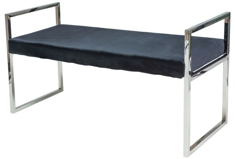 Casa Padrino banc de luxe en velours avec structure en acier inoxydable chromé noir / argent 103 x 41 x H. 48 cm - Meubles de Salon Jetzt Kaufen