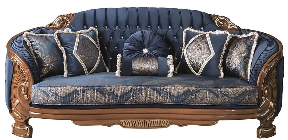 Casa Padrino canapé de salon baroque de luxe avec strass et oreillers décoratifs bleu / marron 240 x 90 x H. 105 cm - Noble et Superbement Neuheit