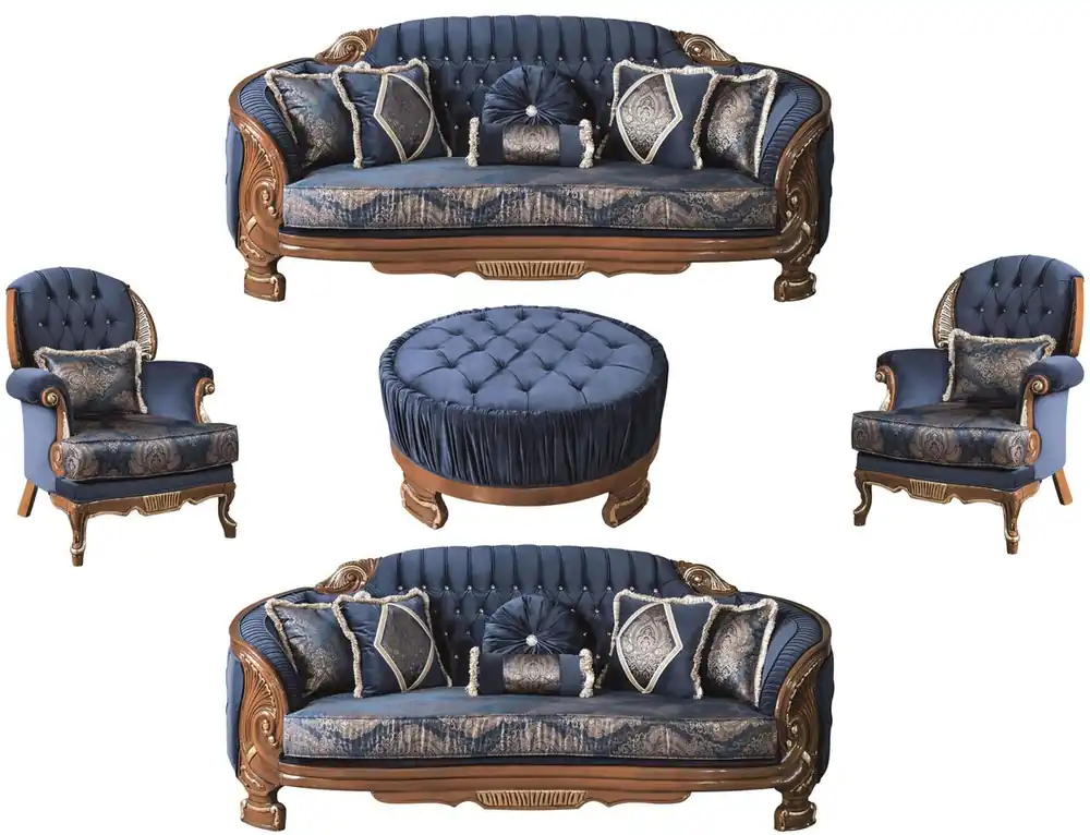 Neu Im Sortiment Casa Padrino ensemble de salon baroque de luxe bleu / marron - 2 Canapés et 2 Fauteuils et 1 Table Basse - Meubles de Salon Ornés de Style Baroque