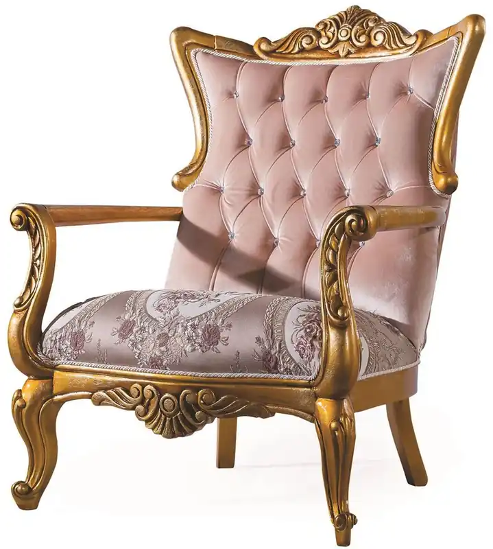 Bestseller Casa Padrino fauteuil de salon baroque de luxe avec strass rose / or 90 x 85 x H. 110 cm - Meubles de Salon de Style Baroque