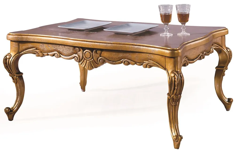 Casa Padrino table basse baroque de luxe or antique 100 x 90 x H. 45 cm - Table de salon avec plaque de verre - Meubles de Salon de Style Baroque Direkt Vom Hersteller