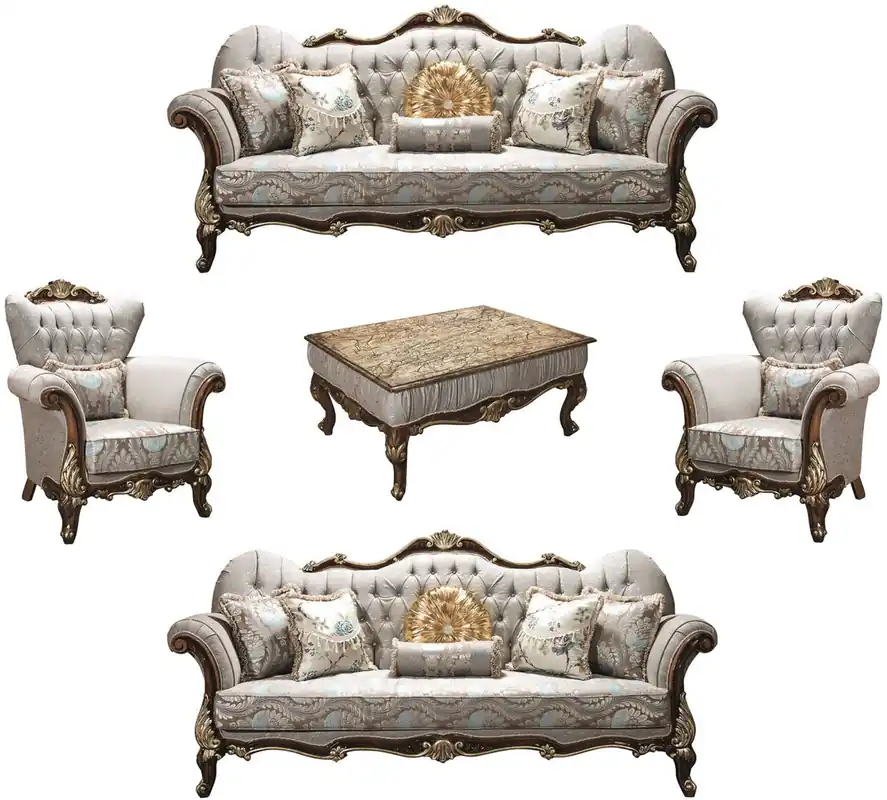 Nur Heute Casa Padrino ensemble de salon baroque de luxe gris argent / marron / or - 2 Canapés et 2 Fauteuils et 1 Table Basse - Meubles de salon - Nobles et Ornés