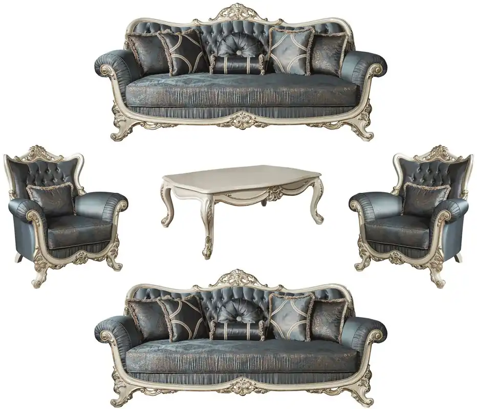 Beliebt Casa Padrino ensemble de salon baroque de luxe bleu / crème / or - 2 Canapés et 2 Fauteuils et 1 Table Basse - Mobilier Orné de Style Baroque