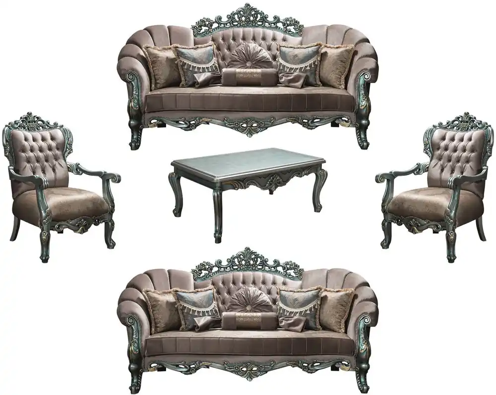 Preisreduziert Casa Padrino ensemble de salon baroque de luxe gris / vert / or - 2 Canapés et 2 Fauteuils et 1 Table Basse - Meubles de salon de style baroque - Noble et Orné