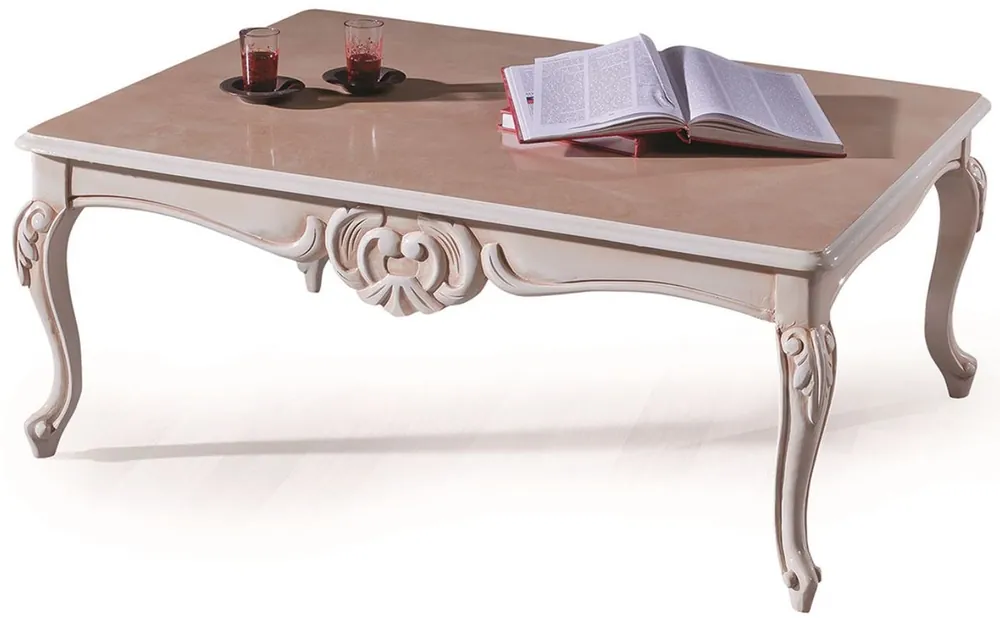 Casa Padrino table basse baroque de luxe crème / beige 90 x 70 x H. 50 cm - Table de salon noble avec plaque de verre - Meubles de salon de style baroque Markenprodukt