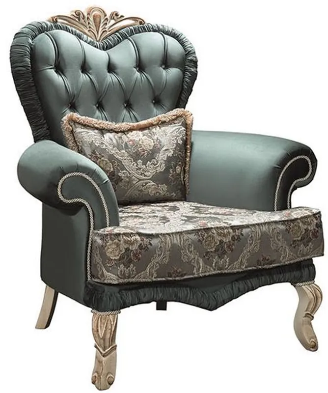 Casa Padrino fauteuil de salon baroque de luxe avec strass et oreiller décoratif vert / crème / beige 100 x 80 x H. 110 cm - Meubles de Style Baroque Highlight