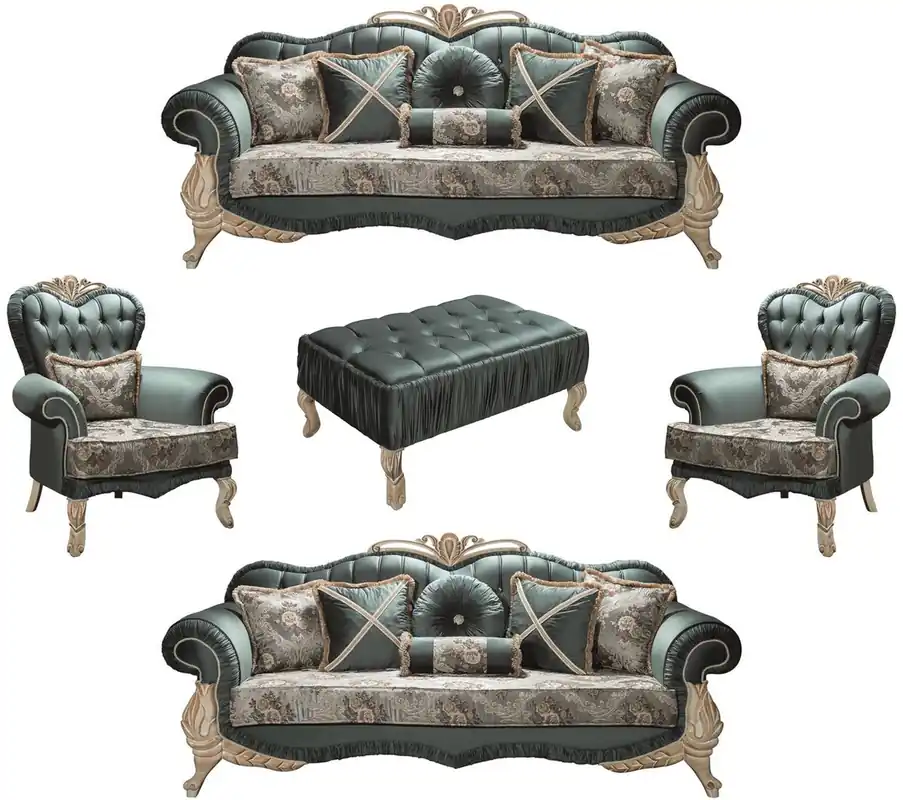 Casa Padrino ensemble de salon baroque de luxe vert / crème / beige - 2 Canapés et 2 Fauteuils et 1 Table Basse - Meubles de salon de style baroque - Noble et Orné Knallerangebot