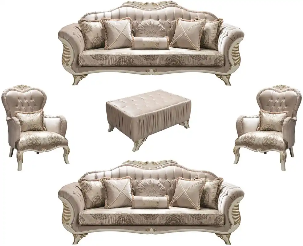 Casa Padrino ensemble de salon baroque de luxe gris / crème / or - 2 Canapés et 2 Fauteuils et 1 Table Basse - Meubles de salon de style baroque - Meubles Baroques Nobles Sofort Bestellen
