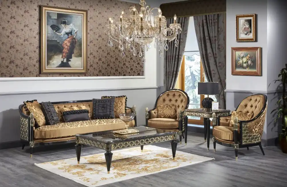 Casa Padrino ensemble de salon baroque de luxe or / noir - 1 Canapé & 2 Fauteuils & 1 Table Basse & 1 Table d'Appoint - Mobilier Baroque Orné - Qualité de Luxe Letzte Chance