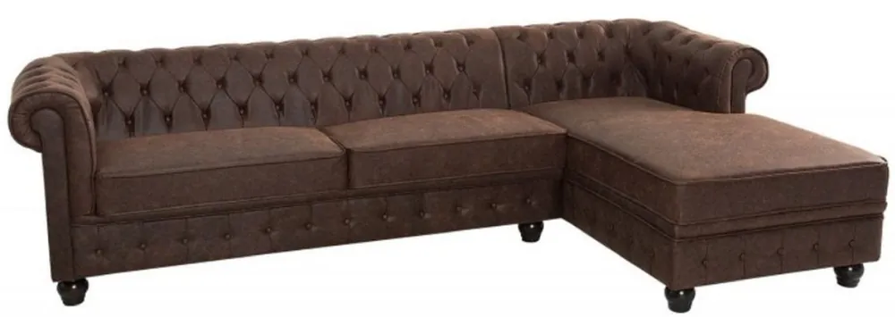 Jetzt Kaufen Casa Padrino canapé d'angle Chesterfield marron vintage 280 x 165 x H. 73 cm - Canapé de salon en cuir synthétique - Mobilier Chesterfield