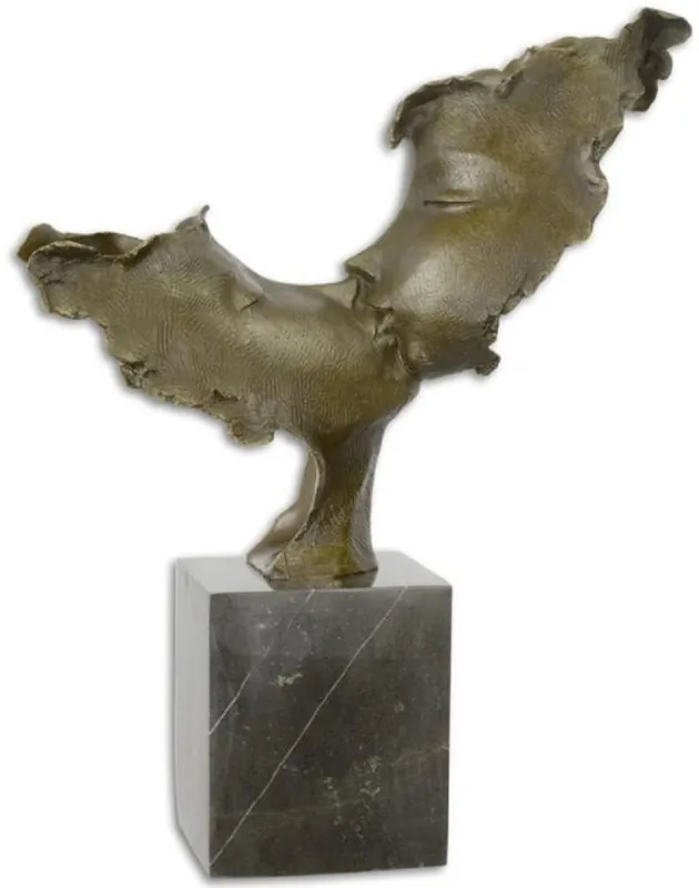 Casa Padrino sculpture en bronze de luxe baisers visages bronze / noir 37,8 x 12,8 x H. 45,9 cm - Sculpture en bronze avec socle en marbre - Accessoires Décoratifs Neue Kollektion