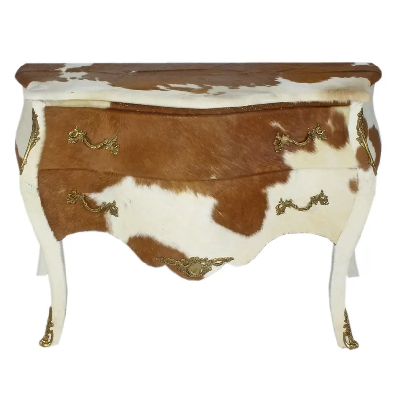 Casa Padrino Commode baroque en cuir de vachette marron / blanc avec applications en métal couleur laiton 120 cm - Meubles style ancien Top-Preis