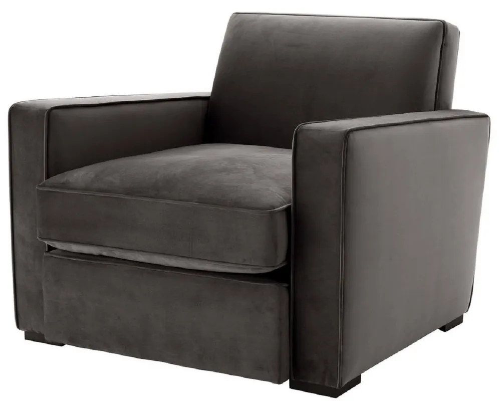 Geprüft Casa Padrino fauteuil de luxe en velours gris / noir 95 x 103,5 x H. 82 cm - Fauteuil de salon noble - Qualité de Luxe