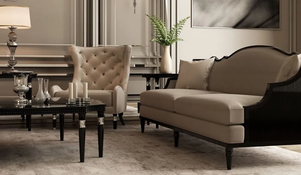 Casa Padrino Canapé Art Déco de Luxe Gris / Noir 260 x 87 x H. 100 cm - Mobilier de Salon Art Déco - Qualité de Luxe Online Kaufen