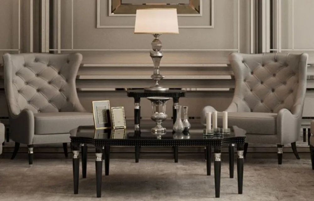 Casa Padrino Table Basse Art Déco de Luxe Noir / Argent 130 x 130 x H. 45 cm - Table de Salon Art Déco - Meubles de Salon Art Déco - Qualité de Luxe Neue Kollektion