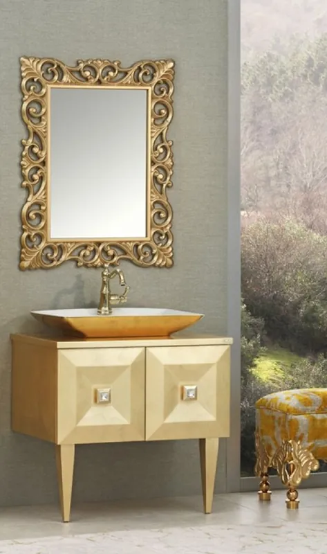 Top-Preis Casa Padrino ensemble de salle de bains baroque de luxe or - Table de Lavage avec Lavabo et Miroir Mural - Mobilier de Salle de Bain Baroque - Noble et Orné