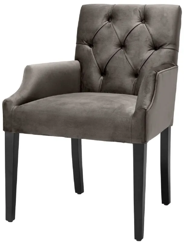 Super-Preis Casa Padrino chaise de salle à manger de luxe avec accoudoirs gris / noir 63 x 65 x H. 90 cm - Chaise de Cuisine Chesterfield en Velours Fin - Mobilier de Salle à Manger de Luxe