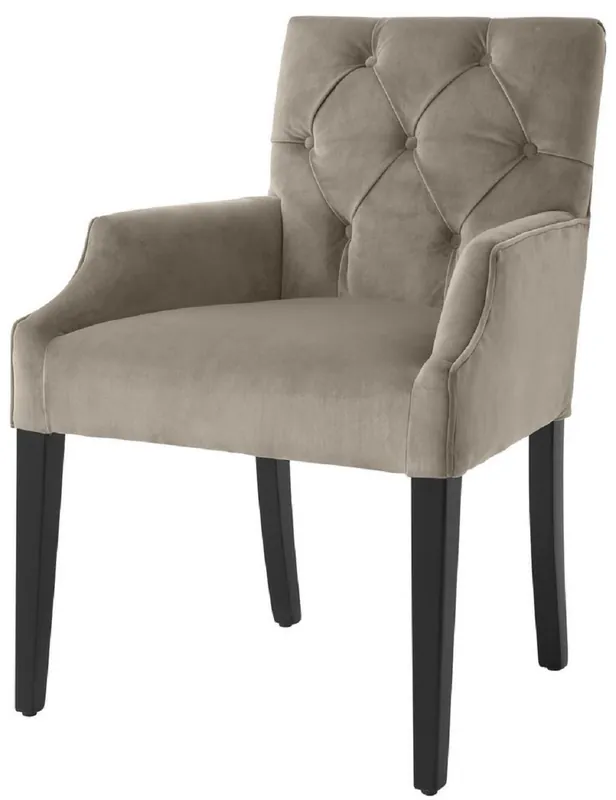 Schneller Versand Casa Padrino chaise de salle à manger de luxe avec accoudoirs greige / noir 63 x 65 x H. 90 cm - Chaise de Cuisine Chesterfield en Velours Fin - Mobilier de Salle à Manger de Luxe